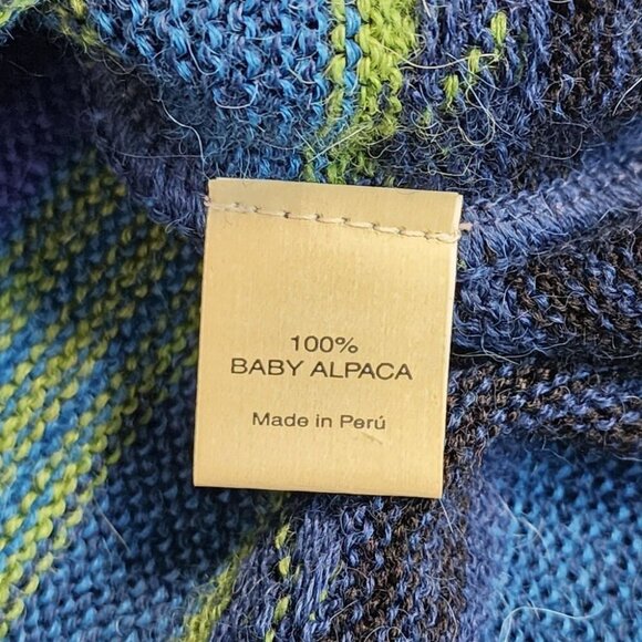 Rare Vintage 90s Suri Baby Alpaca Sweater XL Bright Green Blue Stripe Peru Retro - Picture 5 of 8